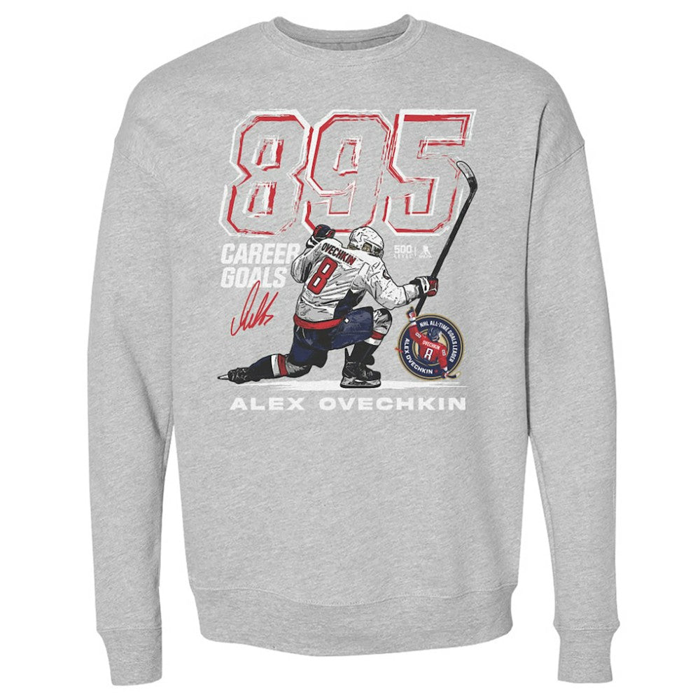 Alexander Ovechkin Washington Capitals 500 Level NHL All-Time Leading Goal Scorer Grunge Pullover Sweatshirt - Heather Gray | NHL Lifestyle