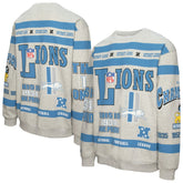 Detroit Lions All Over Print Vintage Fleece Crewneck Sweatshirt - Heather Gray - Mitchell & Ness