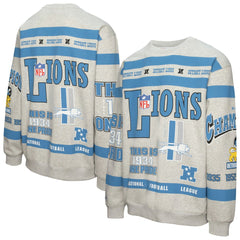 Detroit Lions All Over Print Vintage Fleece Crewneck Sweatshirt - Heather Gray - Mitchell & Ness