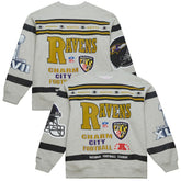Baltimore Ravens All Over Print Vintage Fleece Crewneck Sweatshirt - Heather Gray - Mitchell & Ness