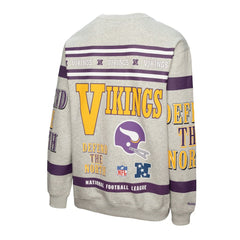 Minnesota Vikings All Over Print Vintage Fleece Crewneck Sweatshirt - Heather Gray - Mitchell & Ness