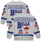 Buffalo Bills All Over Print Vintage Fleece Crewneck Sweatshirt - Heather Gray - Mitchell & Ness