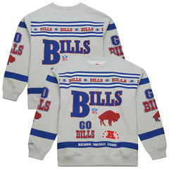 Buffalo Bills All Over Print Vintage Fleece Crewneck Sweatshirt - Heather Gray - Mitchell & Ness