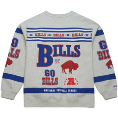 Buffalo Bills All Over Print Vintage Fleece Crewneck Sweatshirt - Heather Gray - Mitchell & Ness