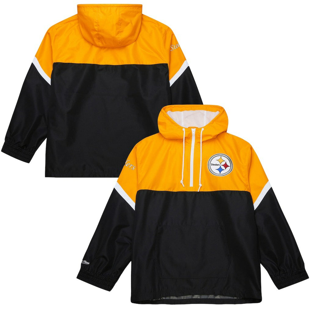 Pittsburgh Steelers Tie Breaker Vintage Logo Lightweight Anorak Half-Zip Windbreaker - Gold/Black - Mitchell & Ness