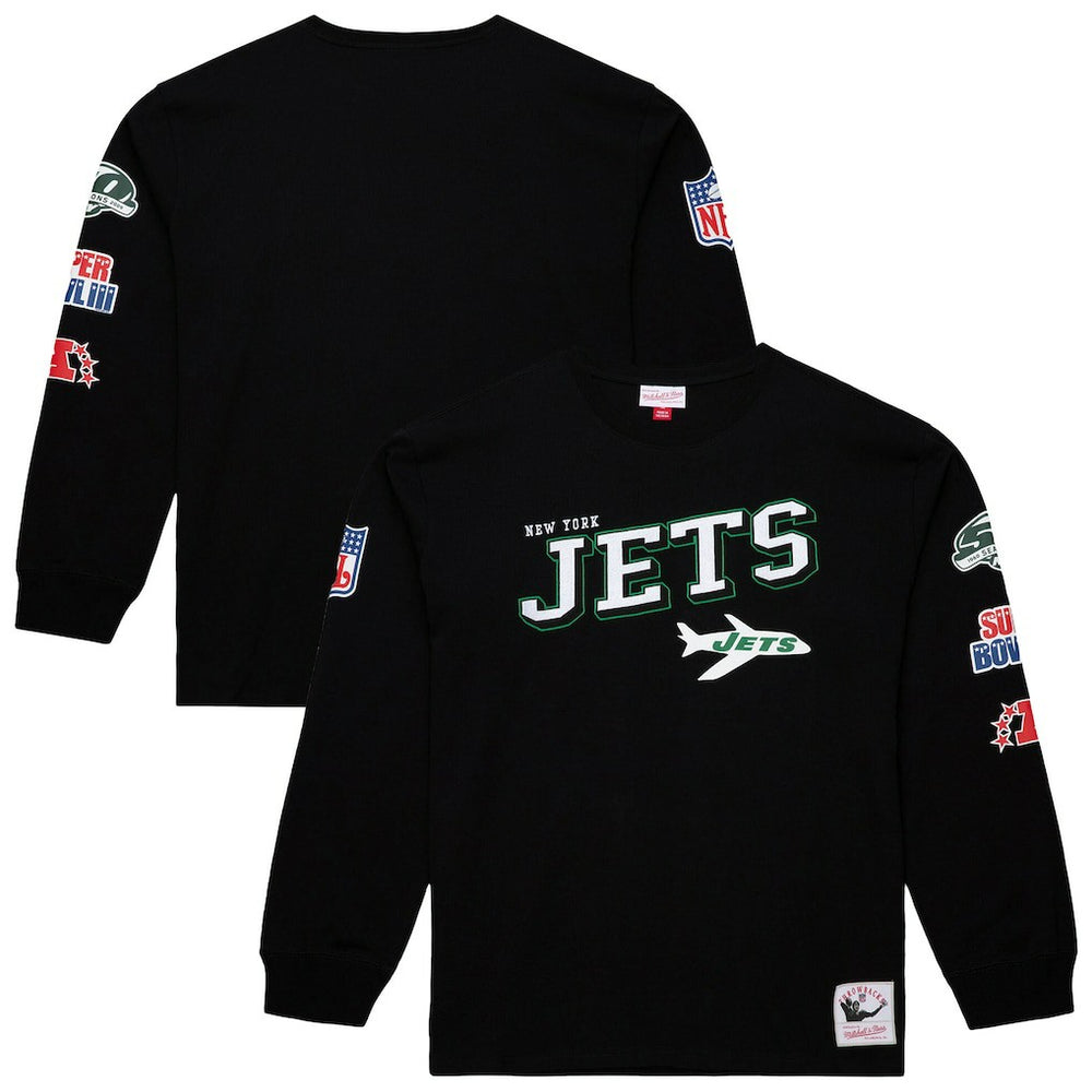 New York Jets Training Camp Vintage Logos Long Sleeve T-Shirt - Black - Mitchell & Ness