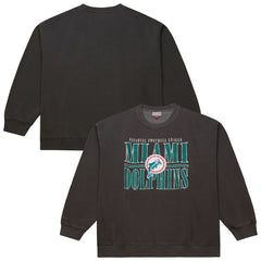 Miami Dolphins Downtown Crew Vintage Logo Sweatshirt - Black - Mitchell & Ness