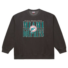 Miami Dolphins Downtown Crew Vintage Logo Sweatshirt - Black - Mitchell & Ness