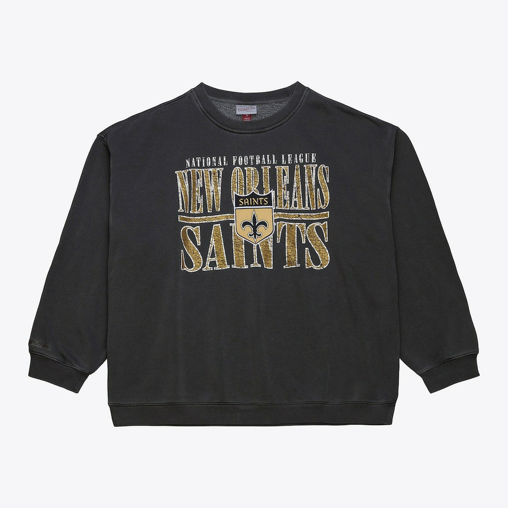 New Orleans Saints Downtown Crew Vintage Logo Sweatshirt - Black - Mitchell & Ness