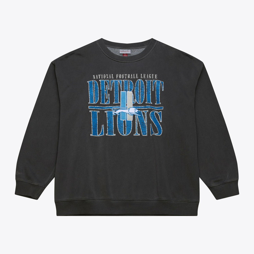 Detroit Lions Downtown Crew Vintage Logo Sweatshirt - Black - Mitchell & Ness