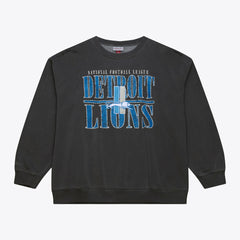 Detroit Lions Downtown Crew Vintage Logo Sweatshirt - Black - Mitchell & Ness