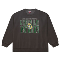 Green Bay Packers Downtown Crew Vintage Logo Sweatshirt - Black - Mitchell & Ness