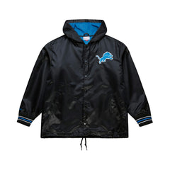 Detroit Lions Downtown Satin Full-Snap Hooded Jacket - Black - Mitchell & Ness