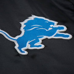 Detroit Lions Downtown Satin Full-Snap Hooded Jacket - Black - Mitchell & Ness