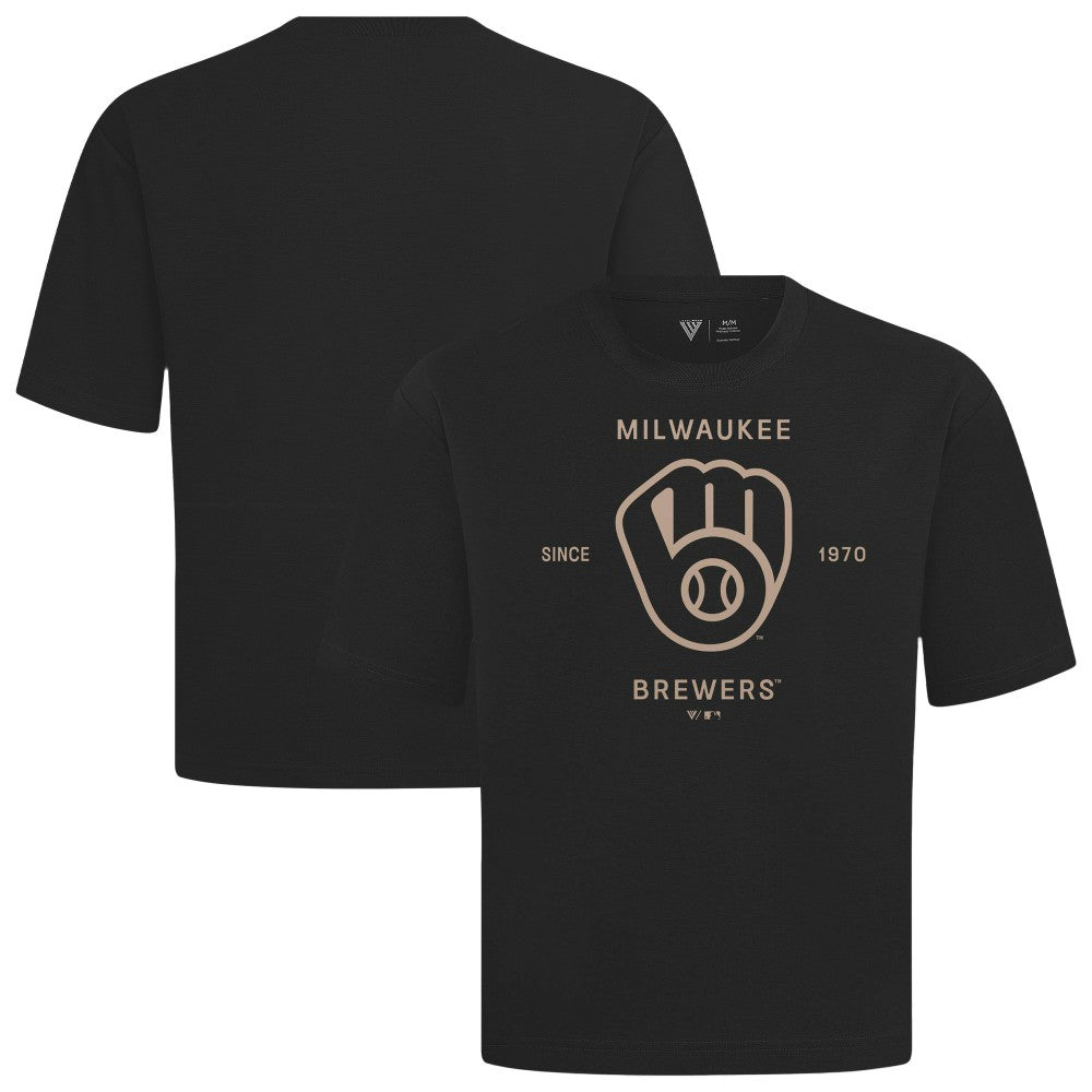 Milwaukee Brewers Levelwear Crossway Oversized Luxe Signature Knit T-Shirt for sale