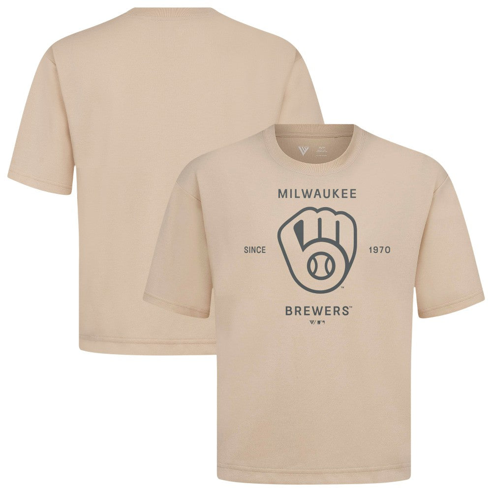 Milwaukee Brewers Levelwear Crossway Oversized Luxe Signature Knit T-Shirt Discount