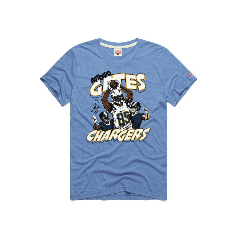 Antonio Gates Los Angeles Chargers Homage Unisex Caricature Retired Player Tri-Blend T-Shirt - Powder Blue - NFL
