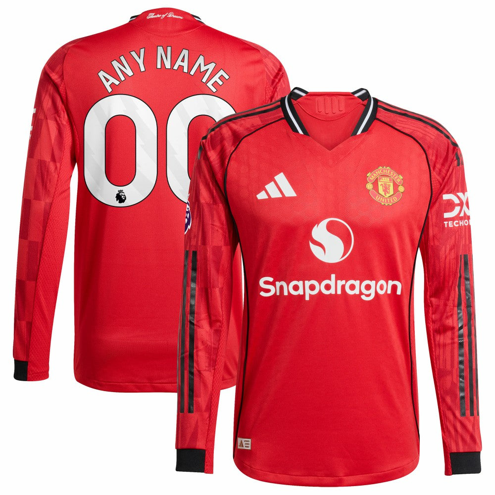 Adidas - Manchester United Home 2025/26 Custom Long Sleeve Jersey - Red