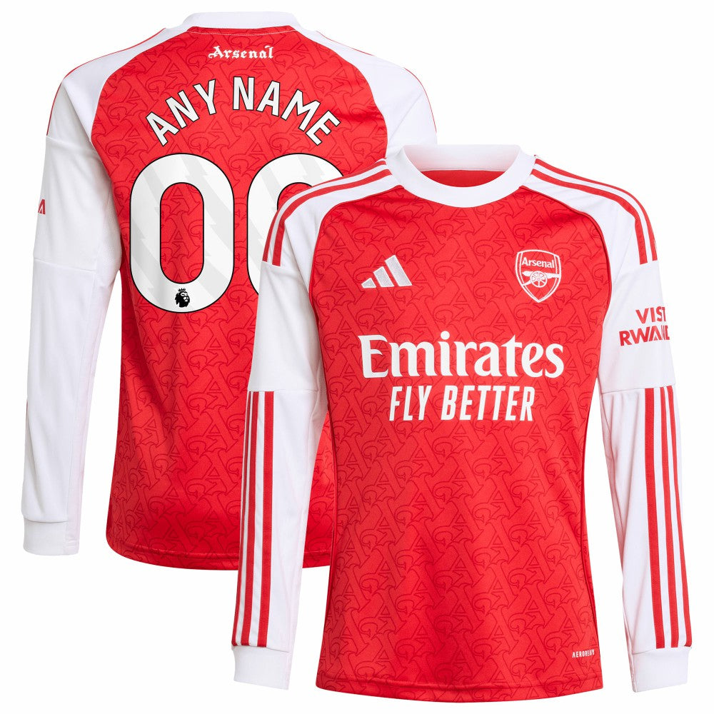 Adidas - Arsenal Youth 2025/26 Home Replica Long Sleeve Custom Jersey - Red