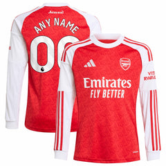 Adidas - Arsenal Youth 2025/26 Home Replica Long Sleeve Custom Jersey - Red