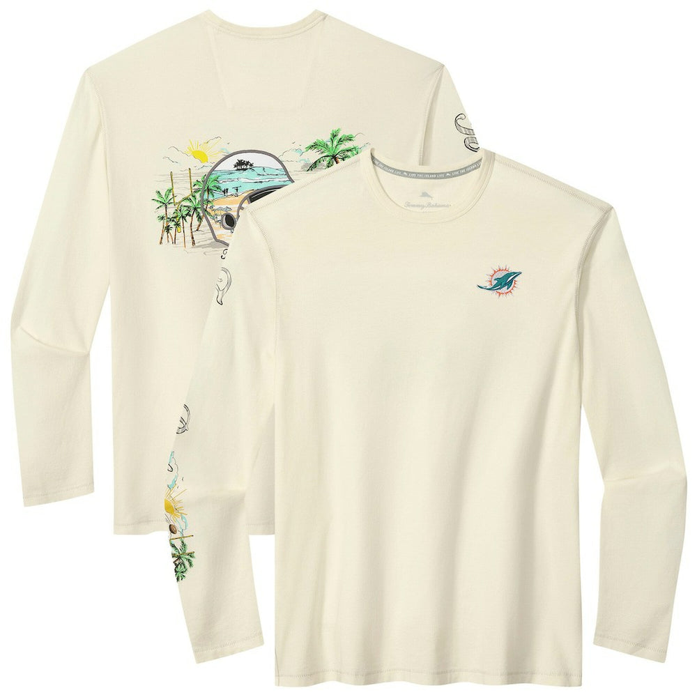 Miami Dolphins Oasis Endzone Lux Long Sleeve T-Shirt - Cream - Tommy Bahama