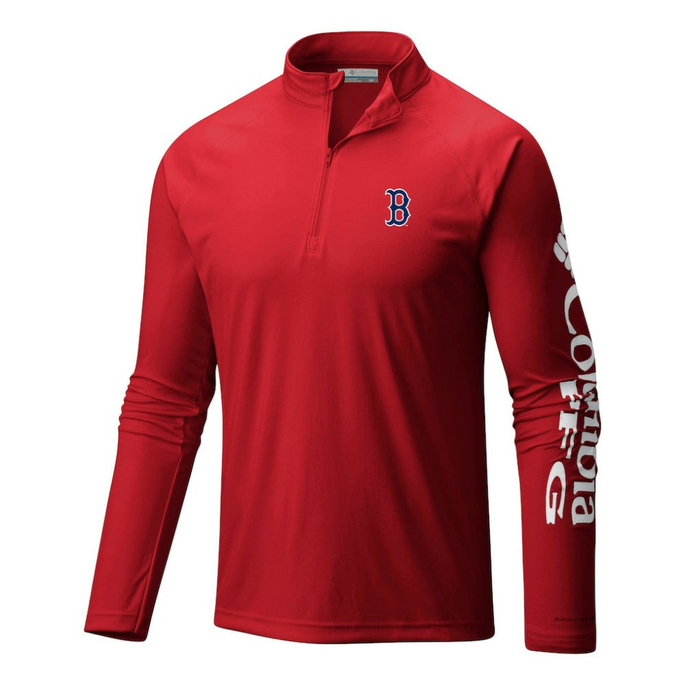 Boston Red Sox Columbia Terminal Tackle Omni-Wick Raglan Quarter-Zip Pullover Outlet