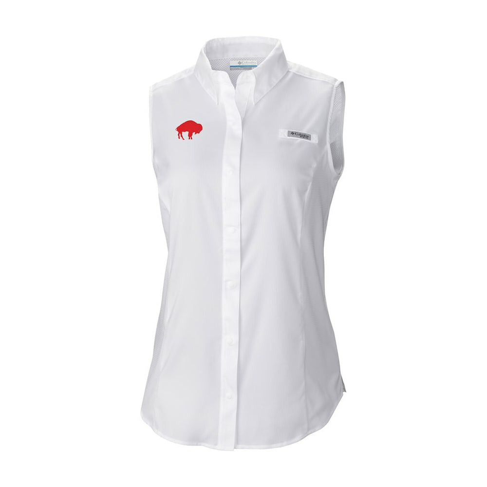 Buffalo Bills Women's Historic Tamiami Omni-Shade Sleeveless Button-Up Shirt - White - Columbia