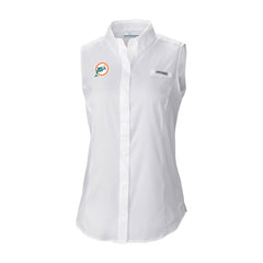 Miami Dolphins Women's Historic Tamiami Omni-Shade Sleeveless Button-Up Shirt - White - Columbia