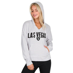Las Vegas Raiders Concepts Sport Women's Liftoff Striped V-Neck Hoodie - White/Gray - NFL