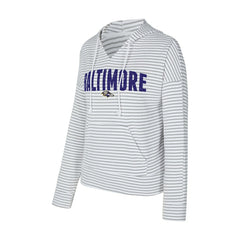 Baltimore Ravens Concepts Sport Women's Liftoff Striped V-Neck Hoodie - White/Gray - NFL