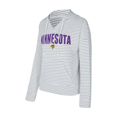 Minnesota Vikings Concepts Sport Women's Liftoff Striped V-Neck Hoodie - White/Gray - NFL