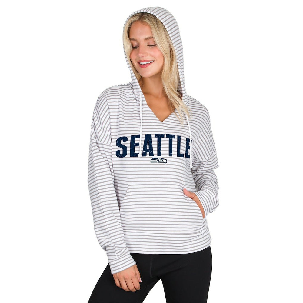 Seattle Seahawks Concepts Sport Women's Liftoff Striped V-Neck Hoodie - White/Gray - NFL