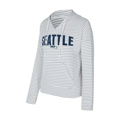 Seattle Seahawks Concepts Sport Women's Liftoff Striped V-Neck Hoodie - White/Gray - NFL