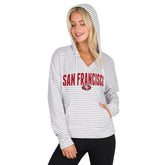San Francisco 49ers Concepts Sport Women's Liftoff Striped V-Neck Hoodie - White/Gray - NFL