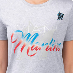 Miami Marlins G-III 4Her by Carl Banks Women's Super-Slim Fit Lightweight Shadow Logo Graphic T-Shirt for sale