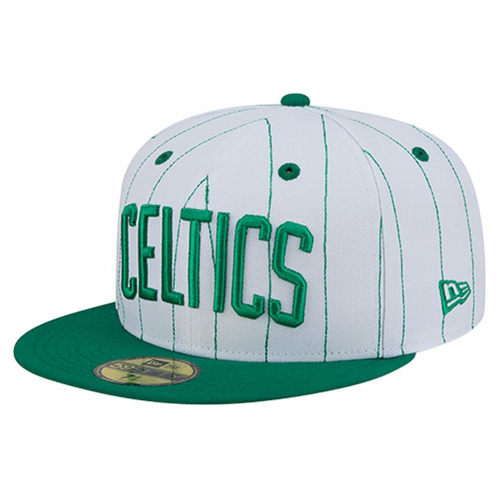 New Era Boston Celtics Wordmark Pinstripe 59FIFTY Fitted Hat White