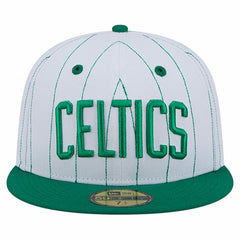New Era Boston Celtics Wordmark Pinstripe 59FIFTY Fitted Hat White