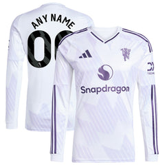 Adidas - Manchester United 2025/26 Away Replica Long Sleeve Custom Jersey - White