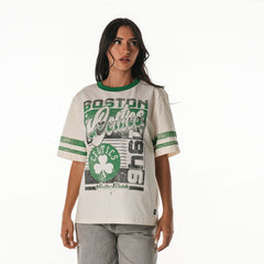 Boston Celtics The Wild Collective Women's Vintage Drop Shoulder Oversized Boyfriend T-Shirt Cream
