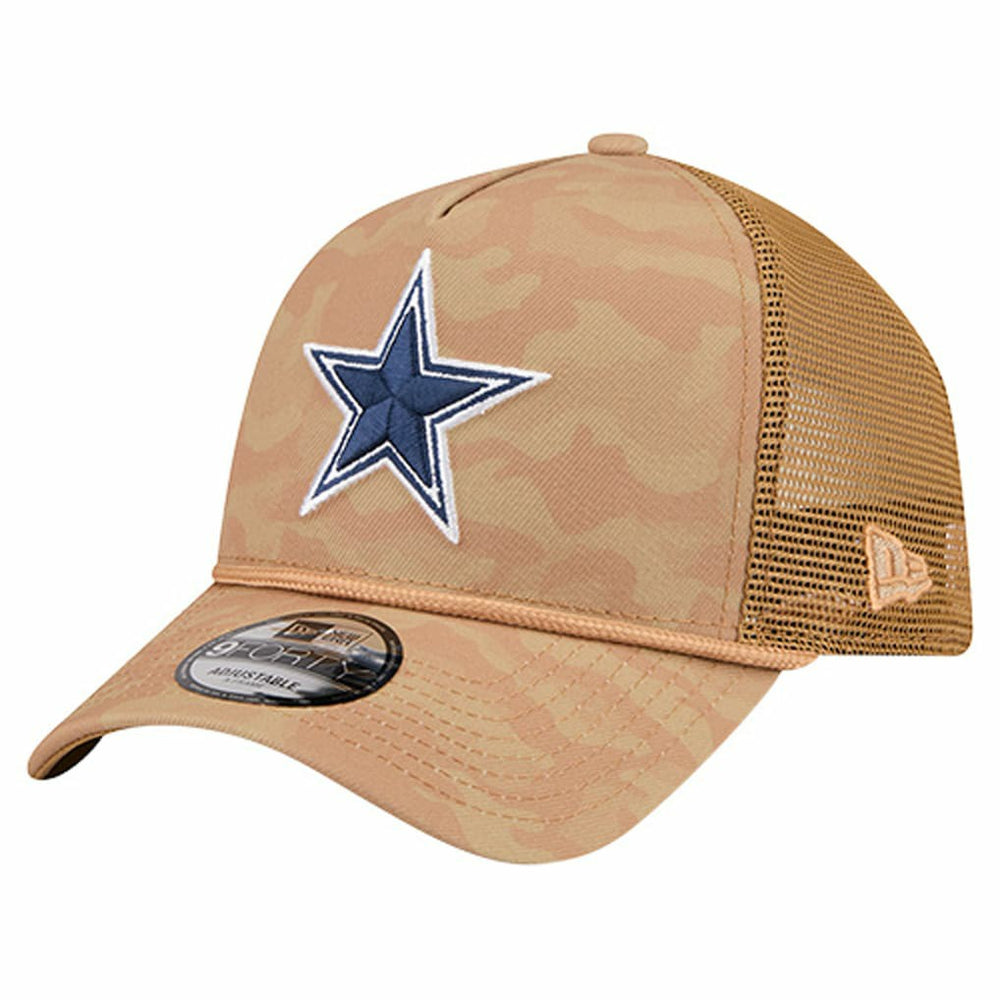 Dallas Cowboys New Era Wheat Camo 9FORTY Trucker Adjustable Hat - Tan - NFL