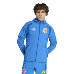 Adidas - Colombia National Team FIFA x World Cup 2026 Tiro Travel Raglan Full-Zip Windbreaker Hoodie - Blue