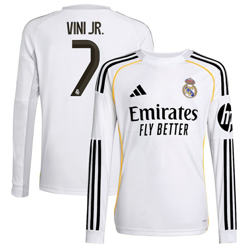 Adidas - Vini Jr. Real Madrid Youth 2025/26 Home Replica Long Sleeve Jersey - White