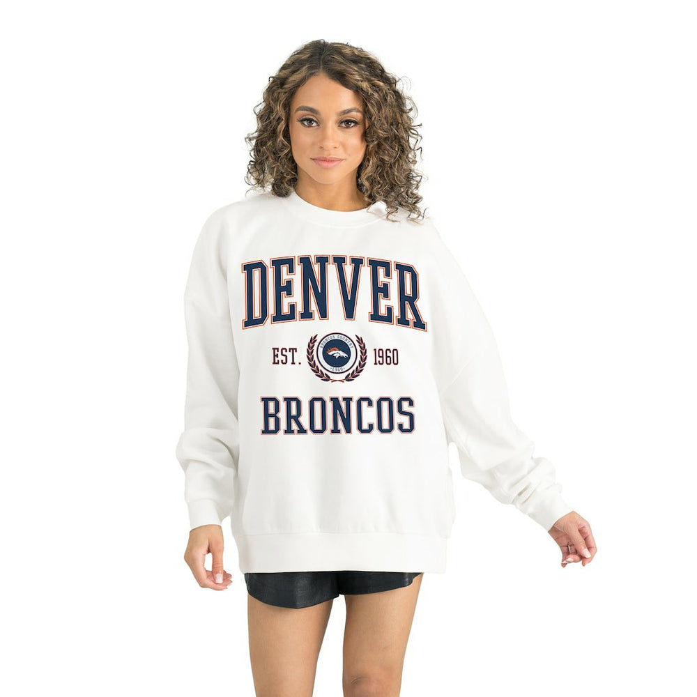 Denver Broncos Gameday Couture Women's Timeless Triumph Premium Fleece Pullover Sweatshirt - White - NFL