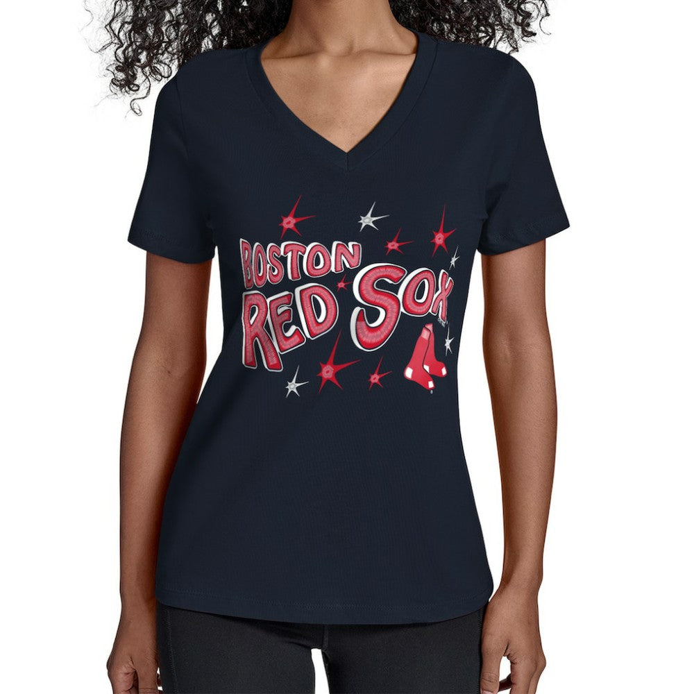Boston Red Sox Starter Women's Fireworks V-Neck T-Shirt Sale