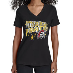 Pittsburgh Pirates Starter Women's Fireworks V-Neck T-Shirt Sale