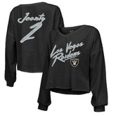 Ashton Jeanty Las Vegas Raiders Majestic Threads Women's Name & Number Off-Shoulder Script Cropped Long Sleeve Relaxed V-Neck T-Shirt - Black - NFL