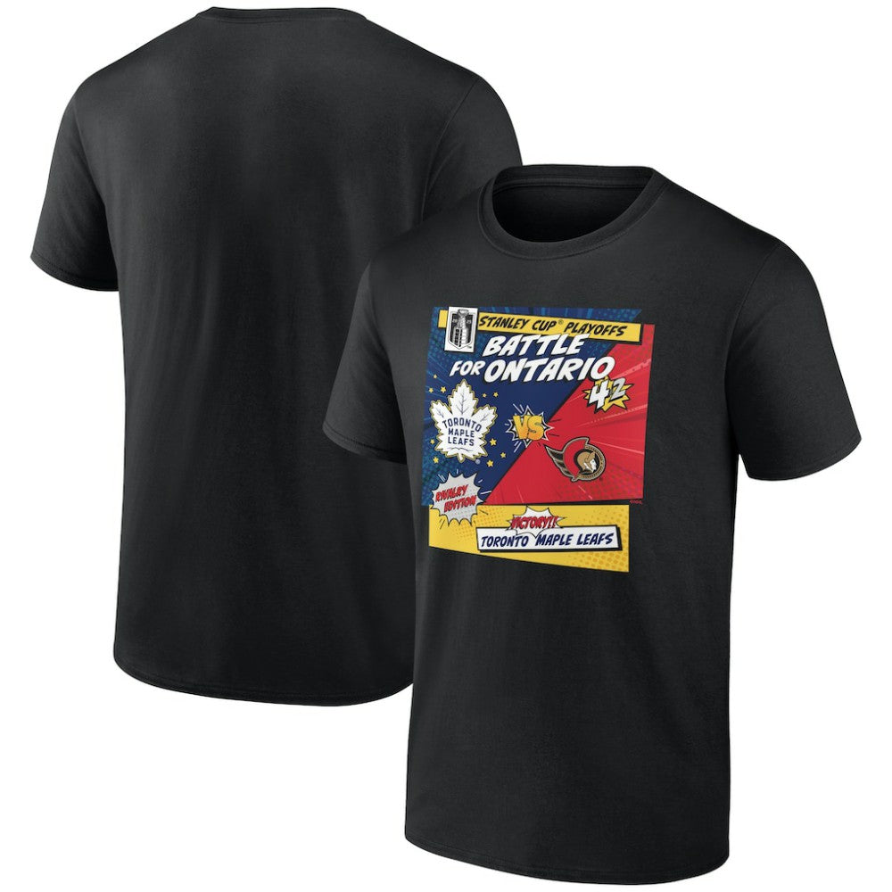 Toronto Maple Leafs vs. Ottawa Senators 2025 Stanley Cup Playoffs Rivalry Comic Pop T-Shirt - Black | NHL Clearance