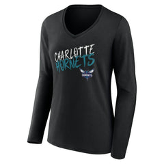 Charlotte Hornets Women's Hustle Custom Long Sleeve V-Neck T-Shirt Black