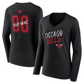 Chicago Bulls Women's Hustle Custom Long Sleeve V-Neck T-Shirt Black