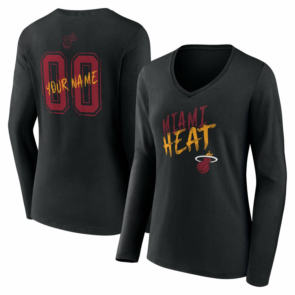 Miami Heat Women's Hustle Custom Long Sleeve V-Neck T-Shirt Black